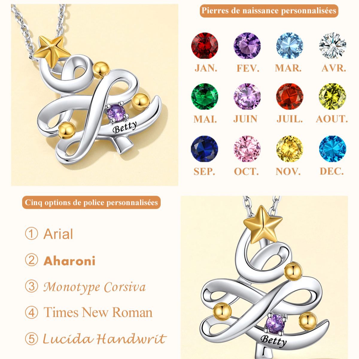 Collier Pendentif Arbre de Noël Personnalisé avec Pierres