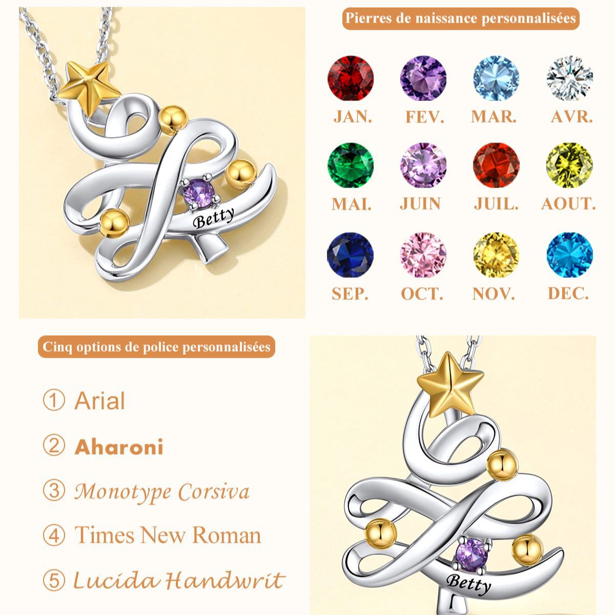 Collier Pendentif Arbre de Noël Personnalisé avec Pierres