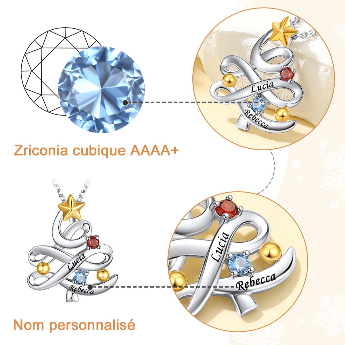 Collier Pendentif Arbre de Noël Personnalisé avec Pierre de Naissance Detail