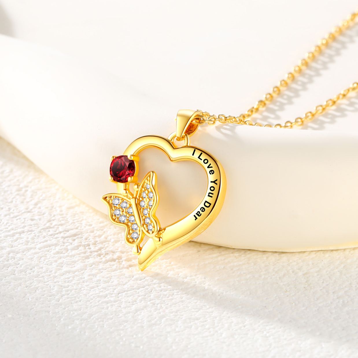 Collier Papillon Cœur avec Pierres de Naissance 