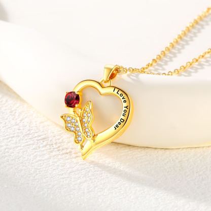 Collier Papillon Cœur avec Pierres de Naissance 