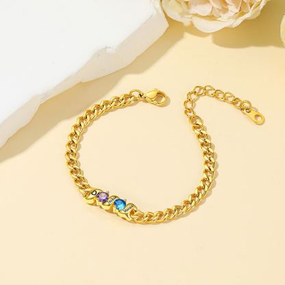 Bracelet or Personnalisé avec Pierres de Naissance et Prénoms 