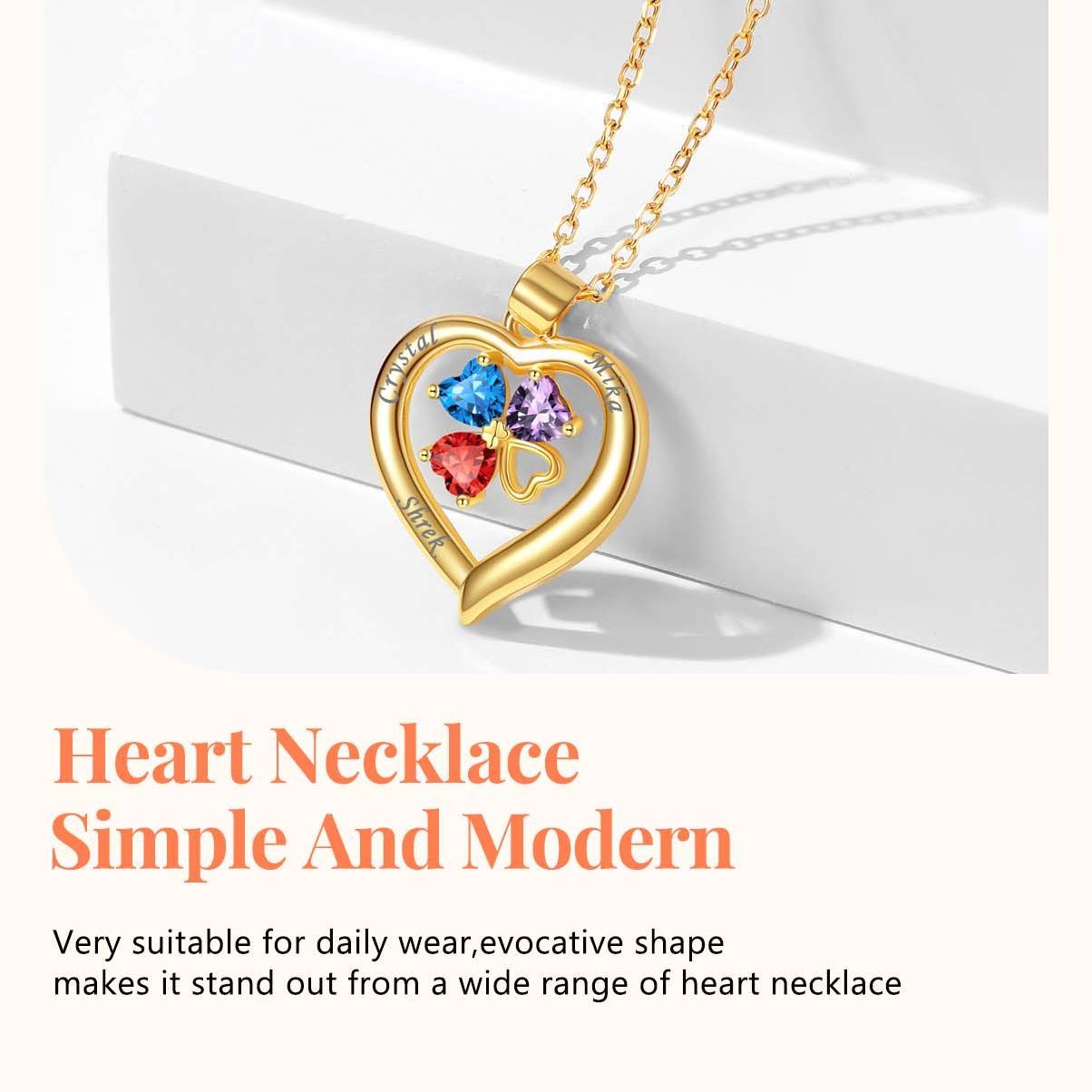 Collier Cœur avec Trèfle à Quatre Feuilles et Pierres détail