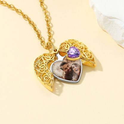 Collier or Médaillon Rose Cœur Personnalisé en laiton