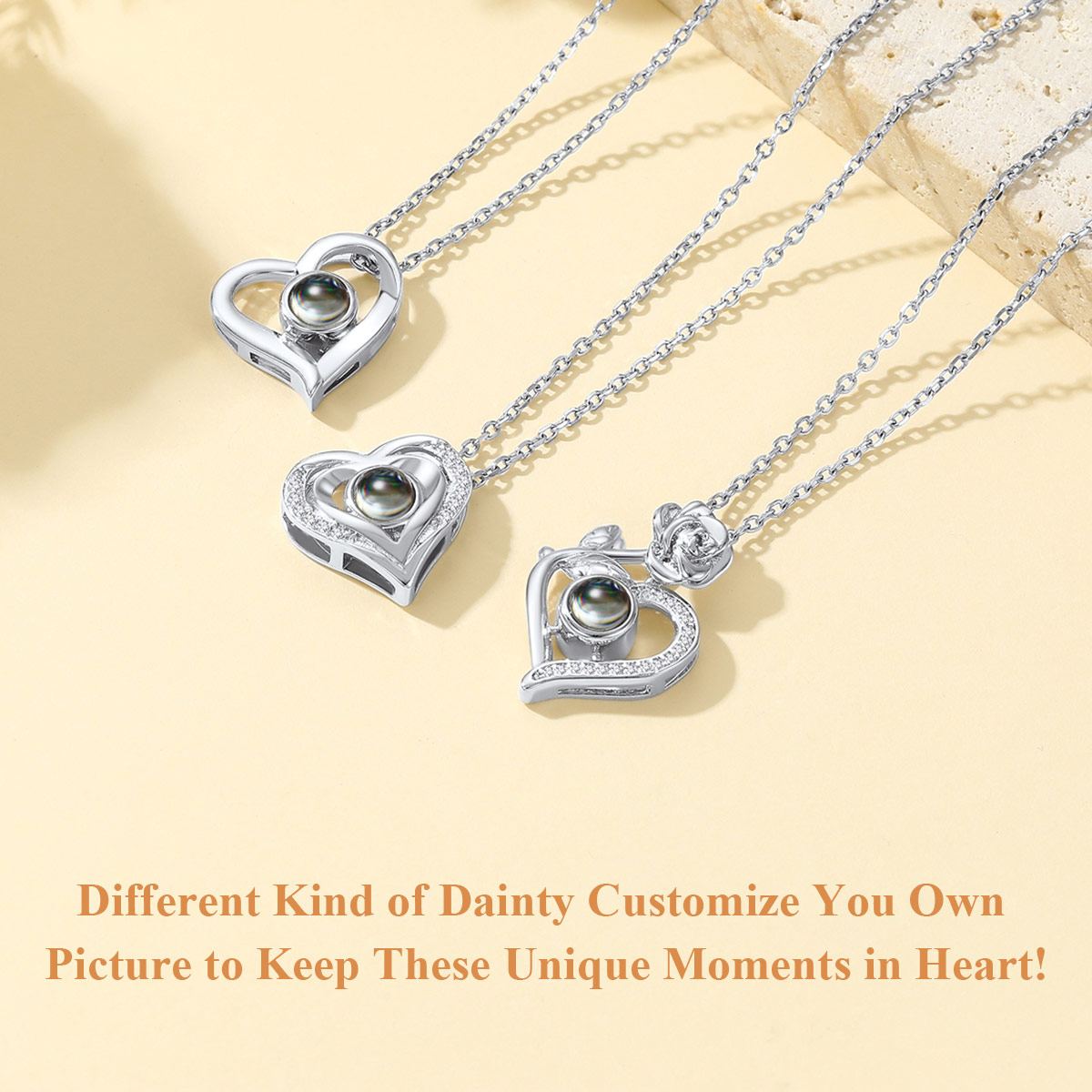 Collier Personnalisé Cœurs différents avec Photo à l’Intérieur 