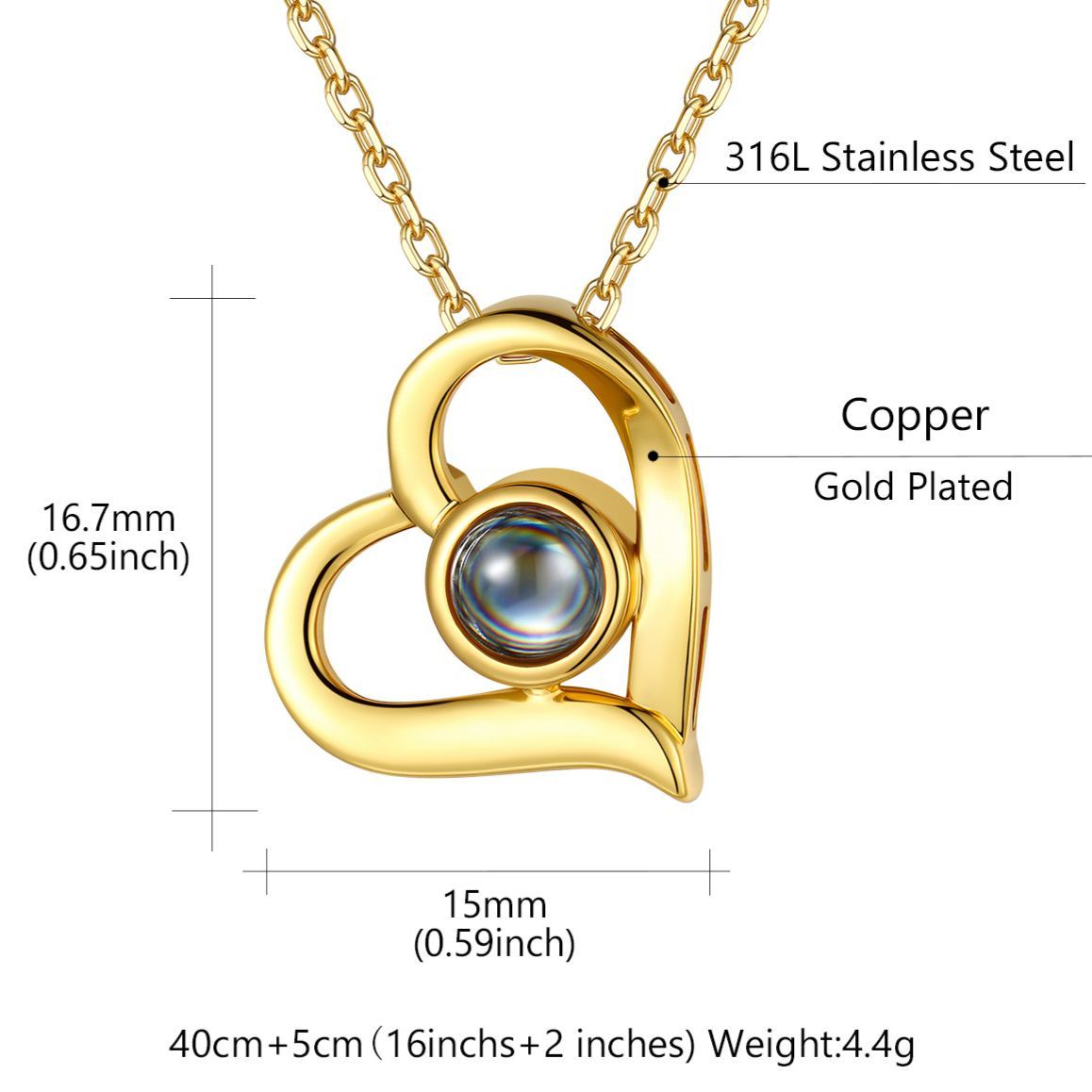 Collier Personnalisé Cœur avec Photo taille