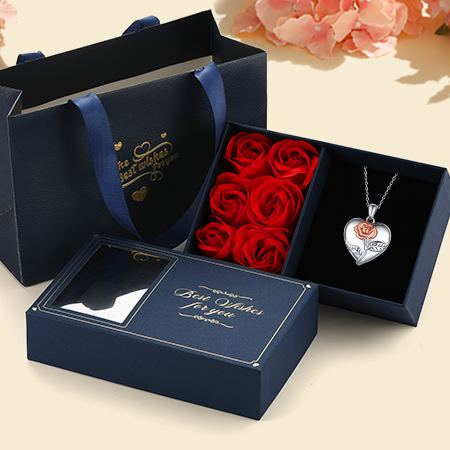 Collier Médaillon Personnalisé Rose avec Photo cadeaux pour petite amie