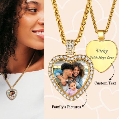 Collier Personnalisé avec Photo Cœur Pendentif Étincelant pour Homme