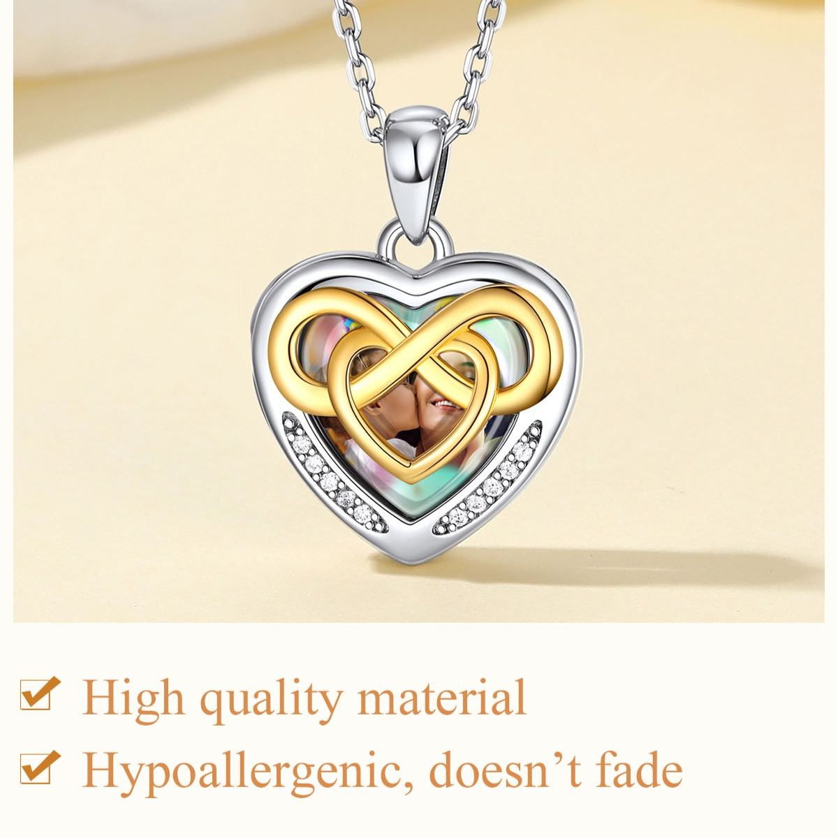 Collier Cœur Photo Love Knot en Argent sterling 925 