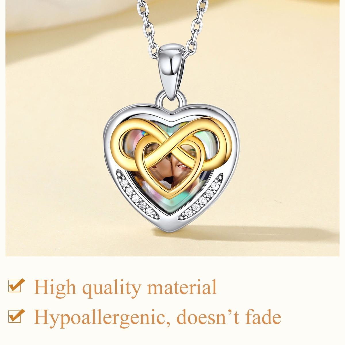 Collier Cœur Photo Love Knot en Argent sterling 925 