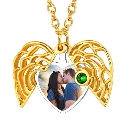 Collier or Médaillon Cœur Photo Personnalisé avec Pierre de Naissance
