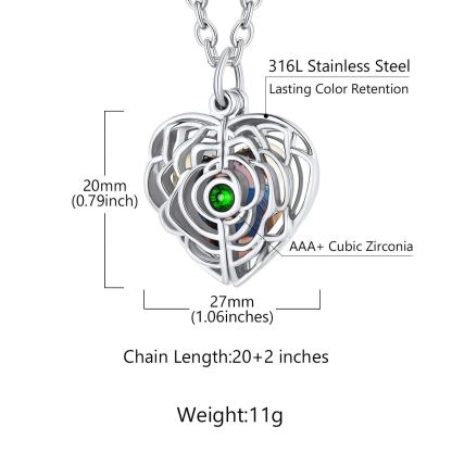 Collier Médaillon Cœur Photo Personnalisé avec Pierre de Naissance taille