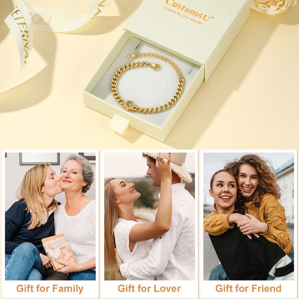 Bracelet Projection Photo Personnalisé cadeau pour anniversaire