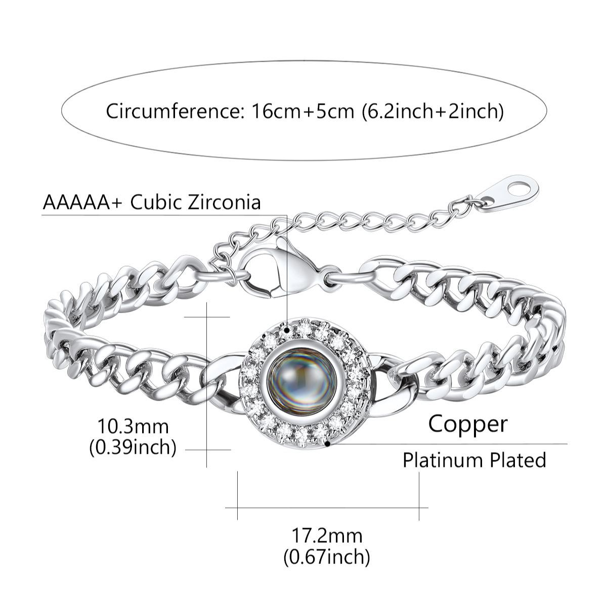 Bracelet Projection Photo Personnalisé pour Femme Taille