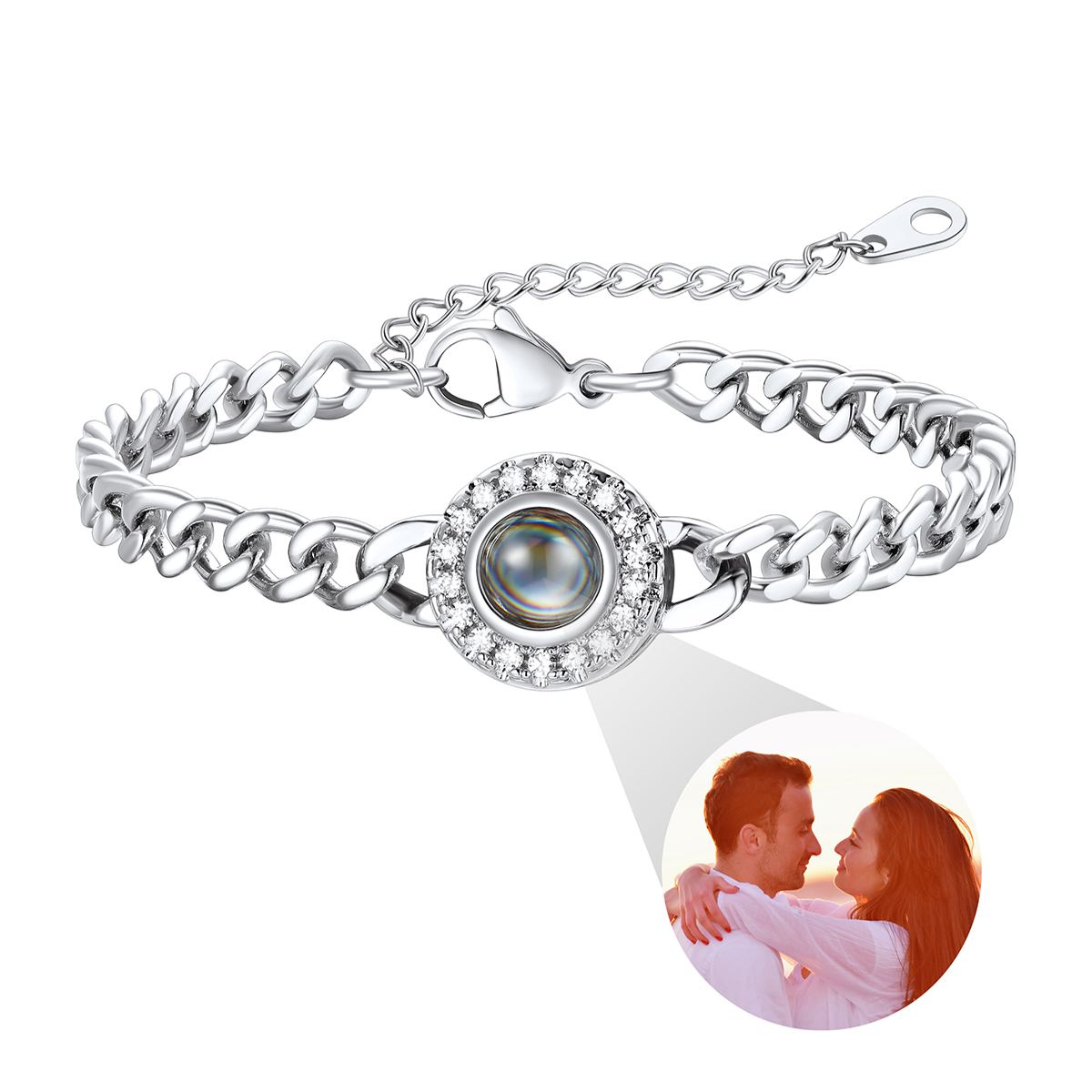 Bracelet Projection Photo Personnalisé pour Femme Argenté