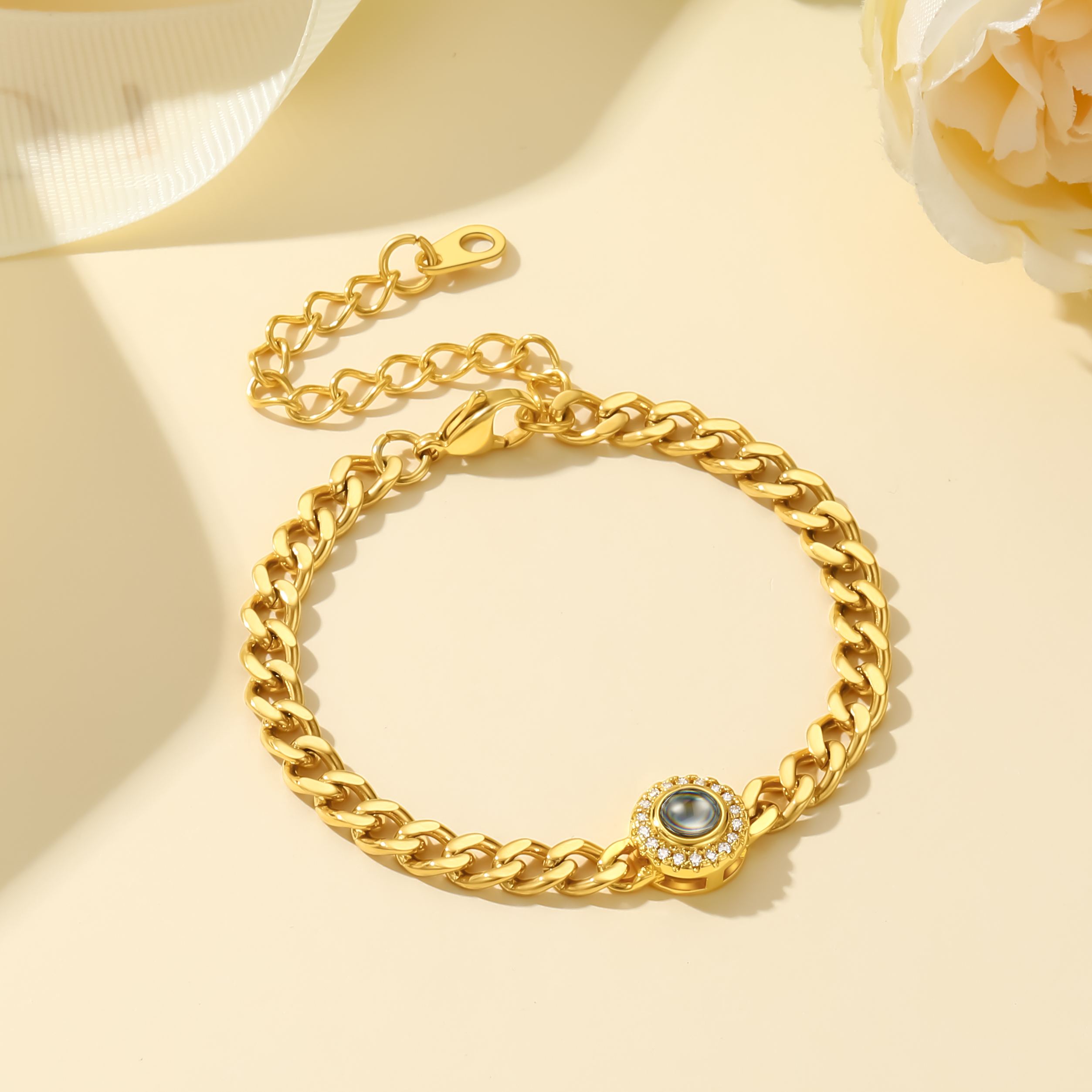 Bracelet Projection Photo Personnalisé pour Femme Or