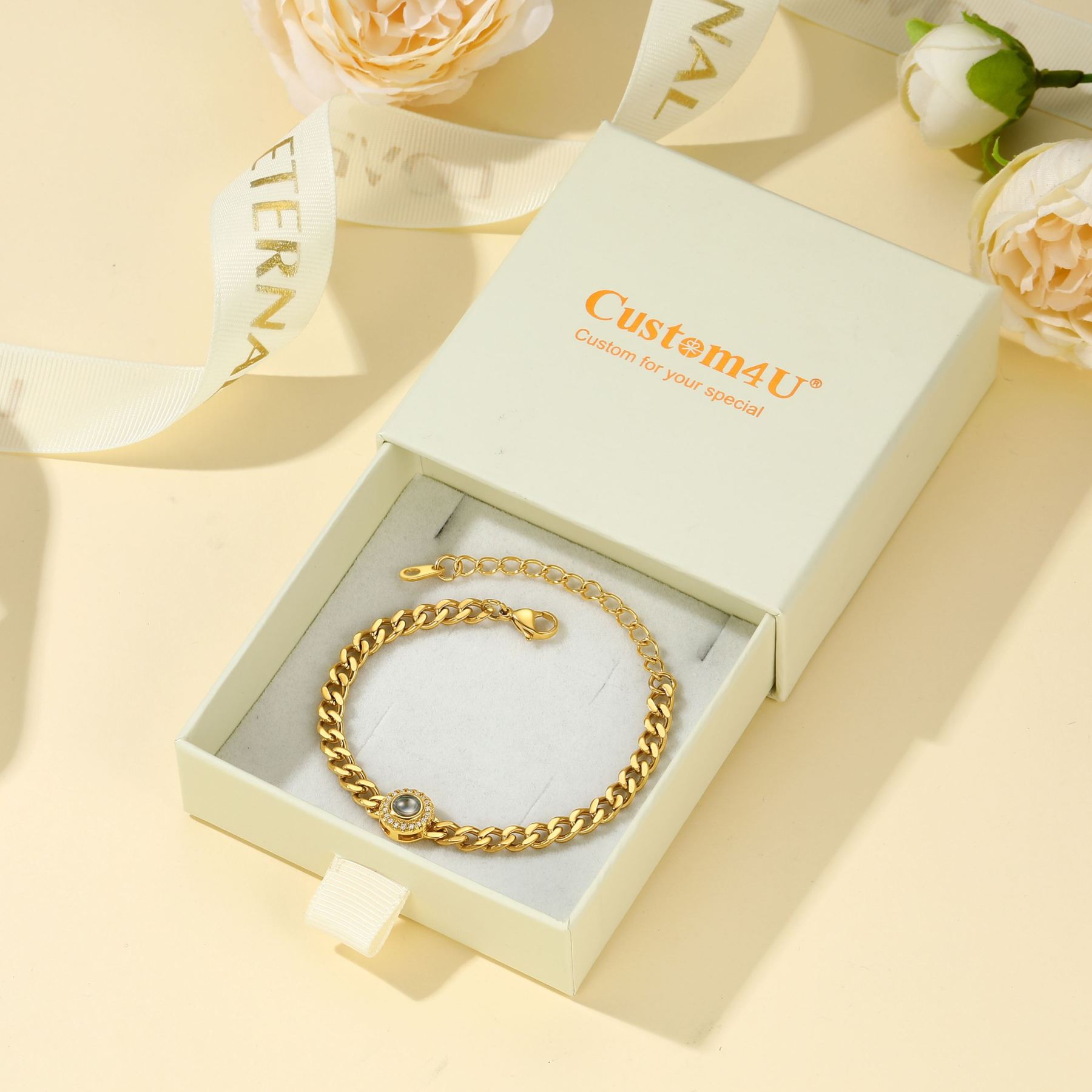 Bracelet Projection Photo Personnalisé pour Femme avec Boite Cadeau