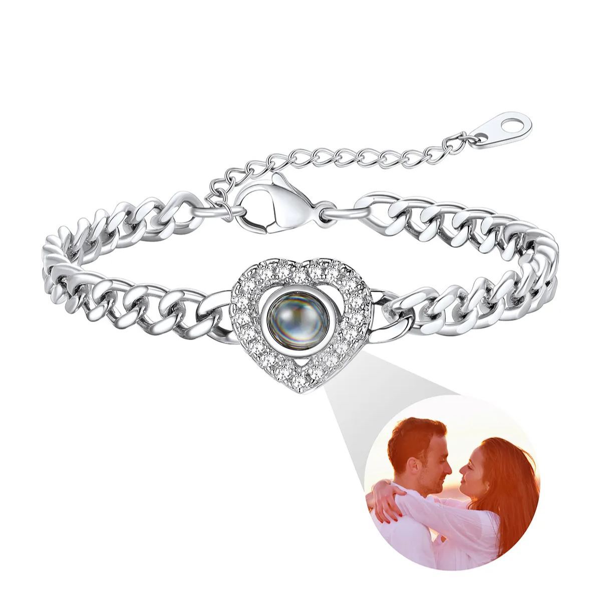 Bracelet Cœur Projection Photo Personnalisé - Cadeau Saint-Valentin