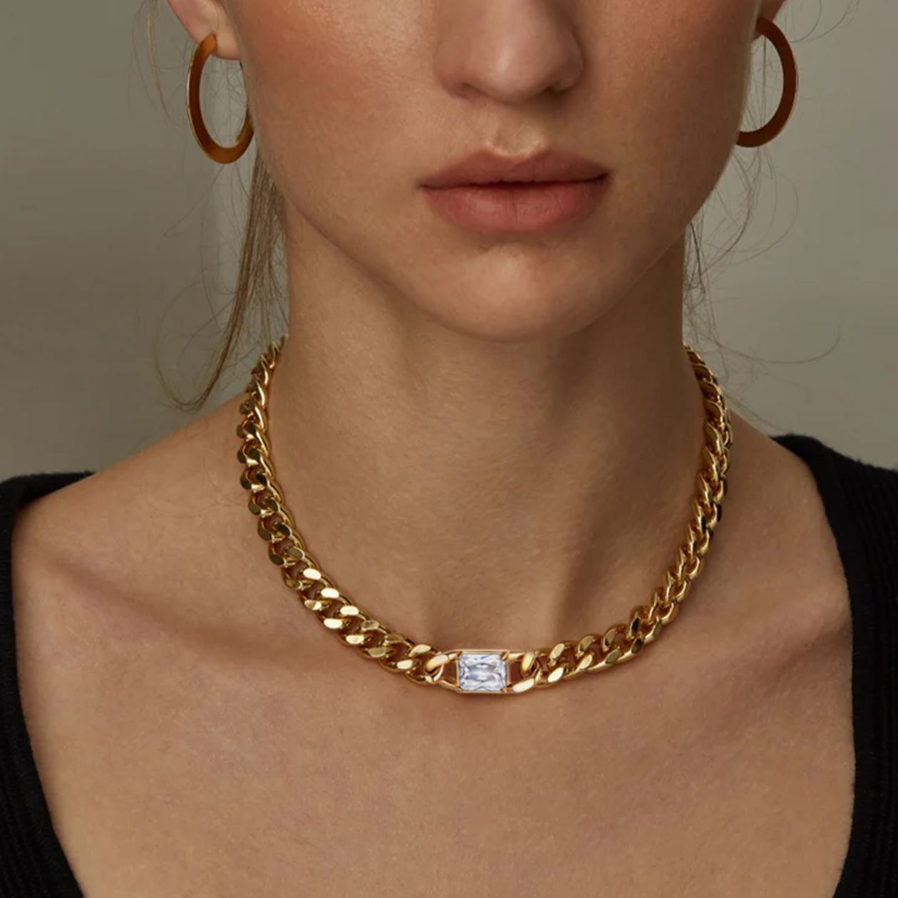 Collier Ras-de-Cou Chaîne Cuban 7MM avec Pierre de Naissance Cadeau pour Femme