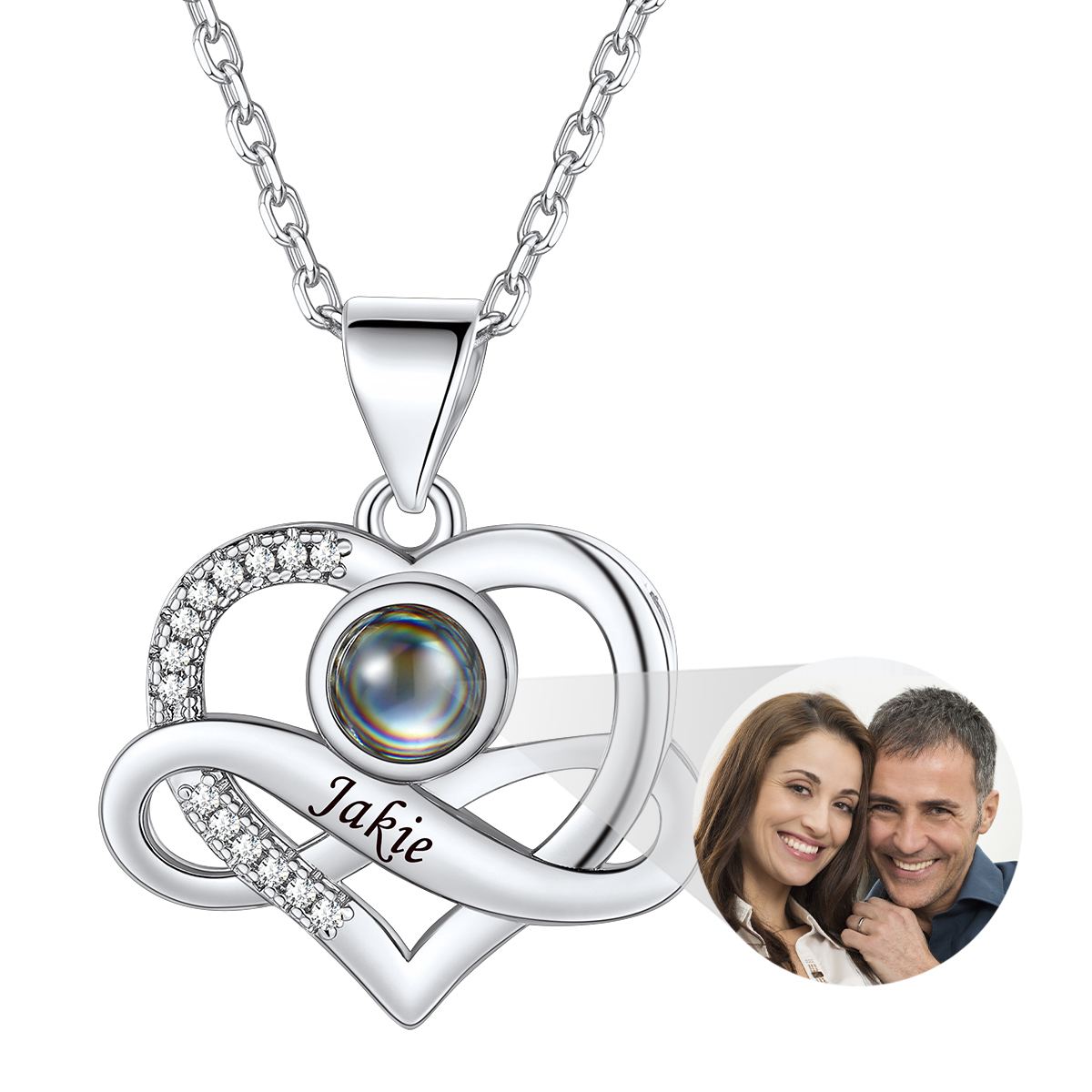 Collier Cœur à Photo Projetée Personnalisée pour Femme Argenté