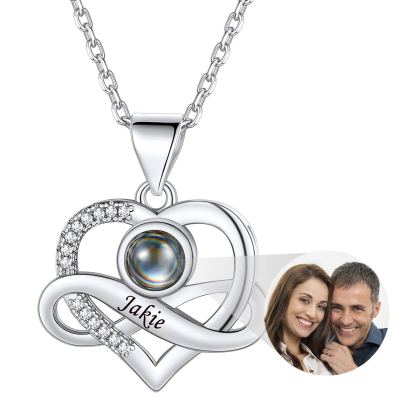 Collier Cœur à Photo Projetée Personnalisée pour Femme Argenté
