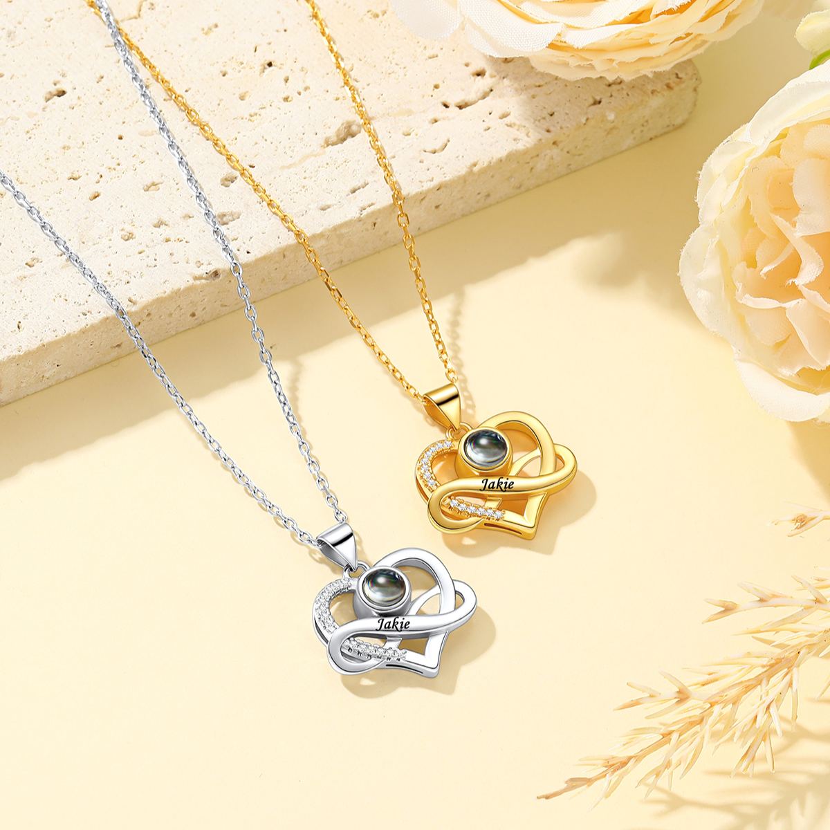 Collier Cœur à Photo Projetée Personnalisée pour Femme 2 Couleurs