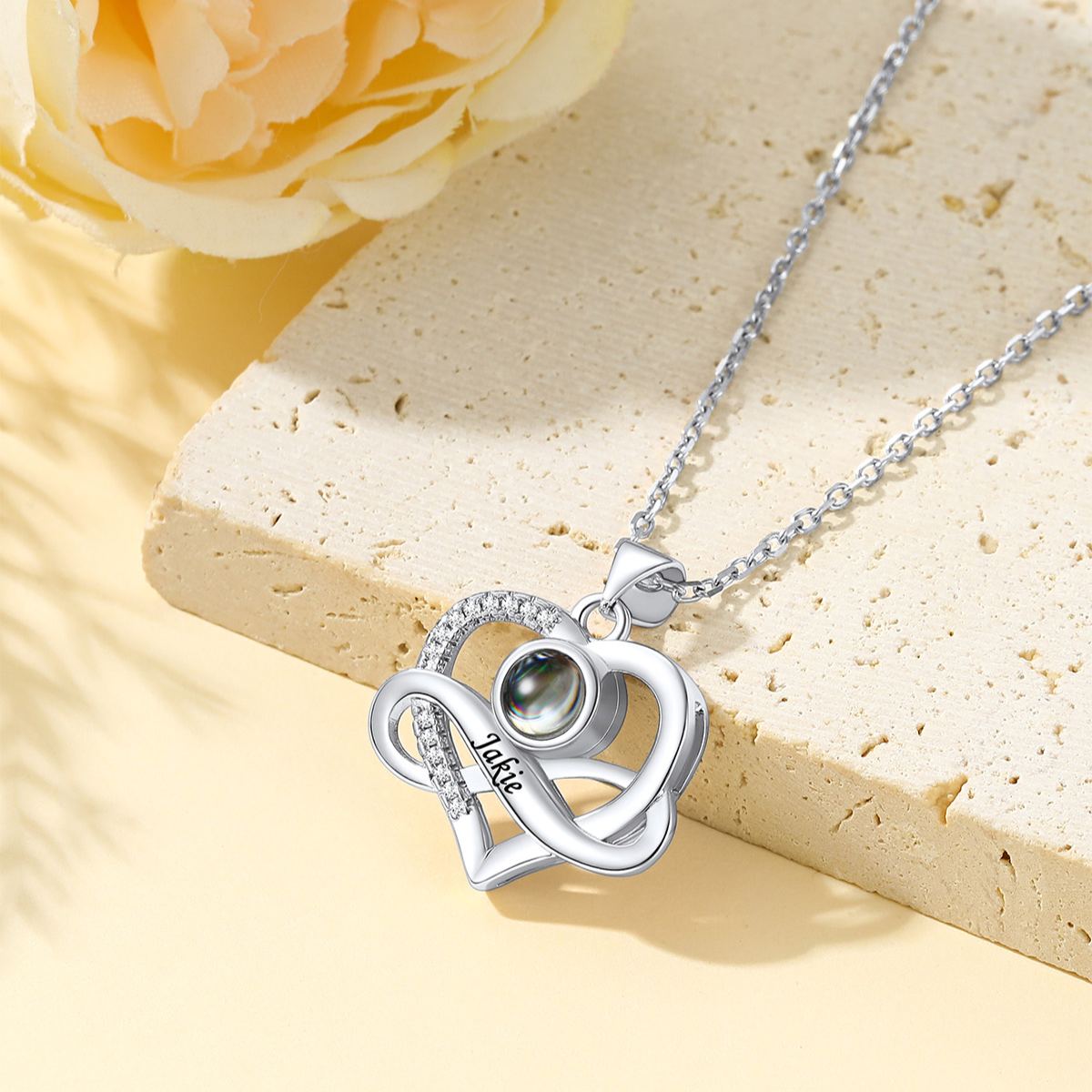 Collier Argenté Cœur à Photo Projetée Personnalisée pour Femme 
