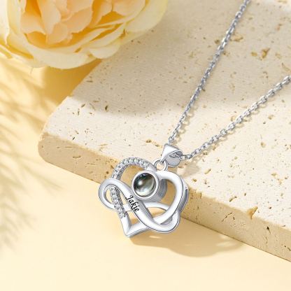 Collier Argenté Cœur à Photo Projetée Personnalisée pour Femme 