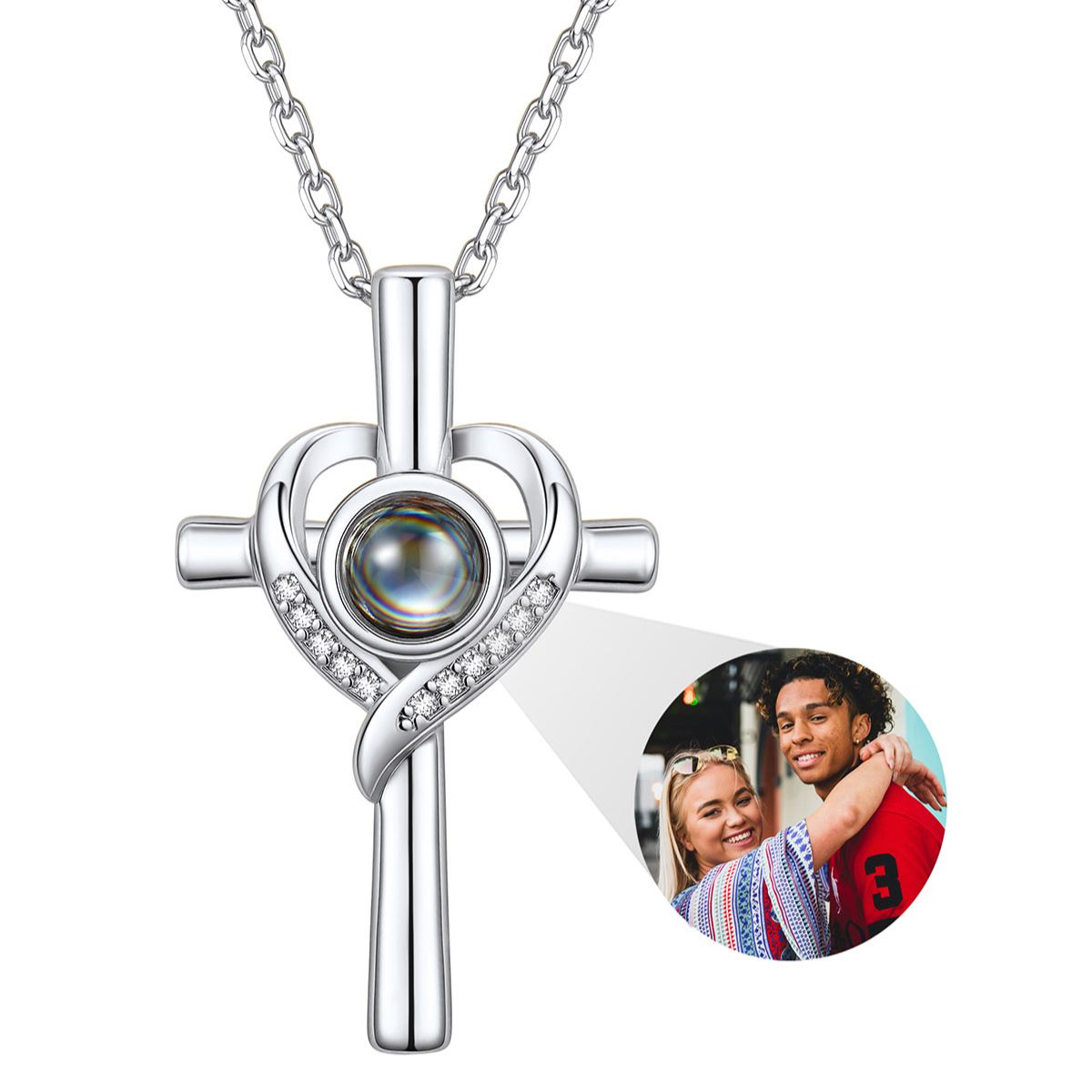 Collier Croix à Photo Projetée Personnalisée pour Femme Argenté