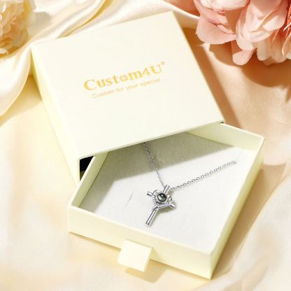 Collier Croix à Photo Projetée Personnalisée pour Femme avec Boite Cadeau