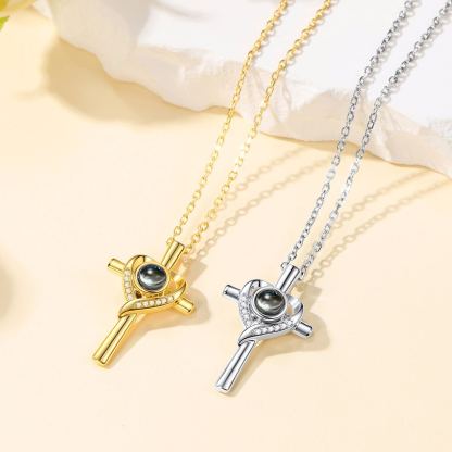 Collier Croix à Photo Projetée Personnalisée Cadeau pour Femme
