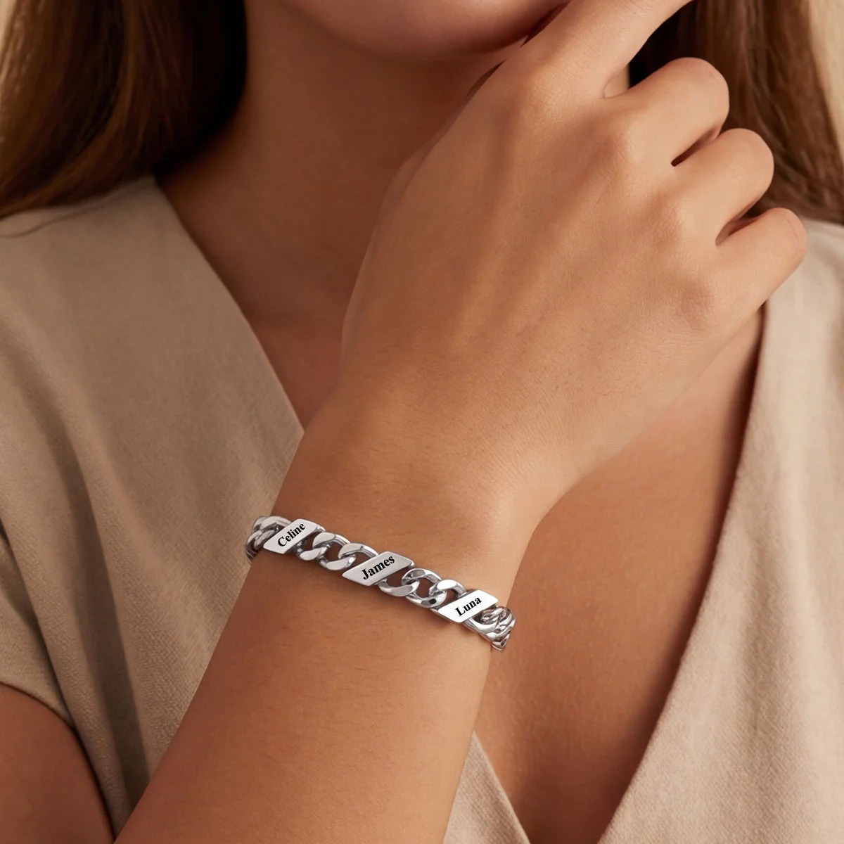 Bracelet Cubain Gravé 1 à 6 Noms pour Femme