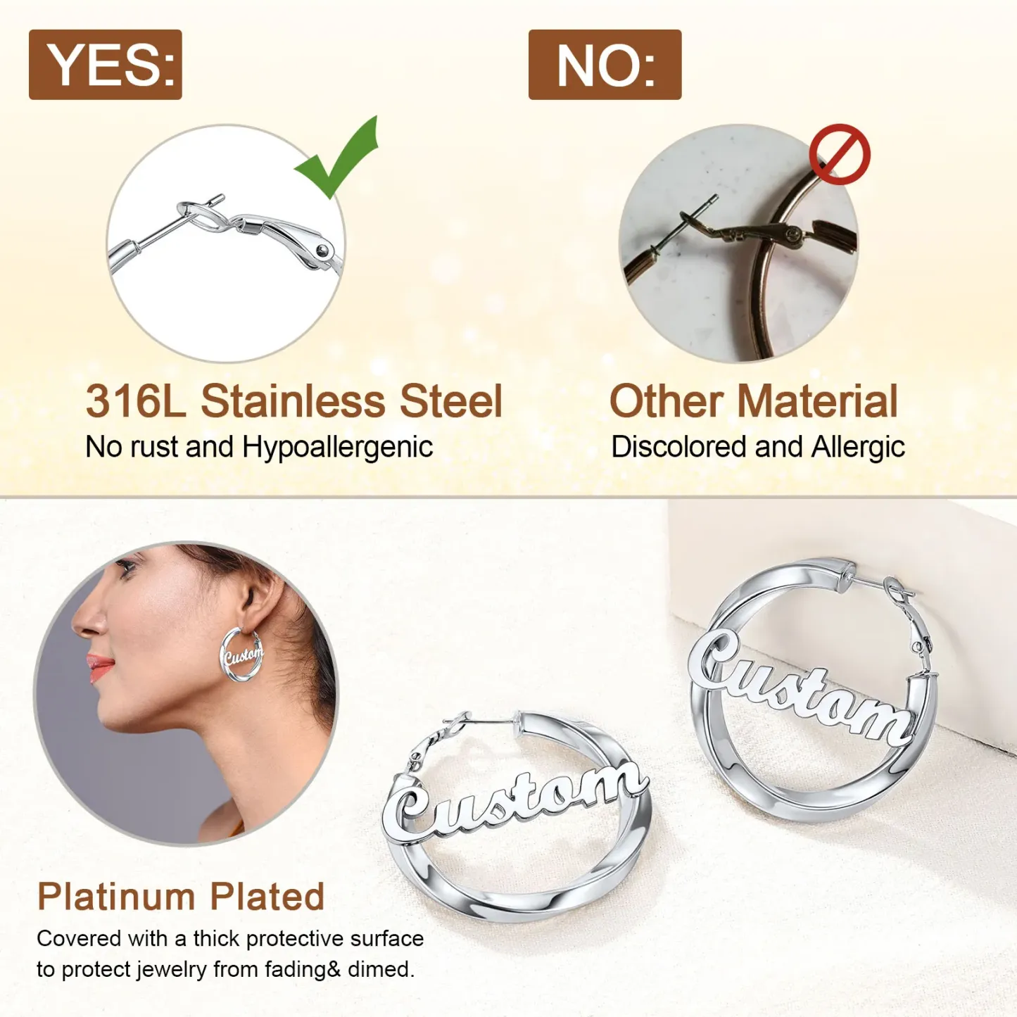 Boucles d’Oreilles Créoles avec Nom pour Femme Détail