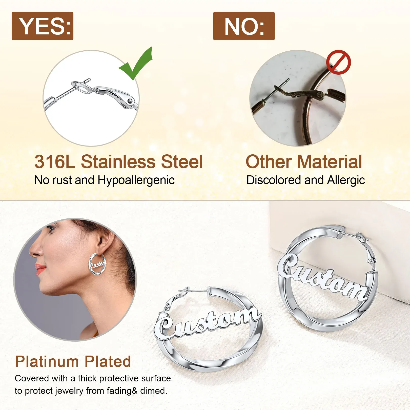 Boucles d’Oreilles Créoles avec Nom pour Femme Détail