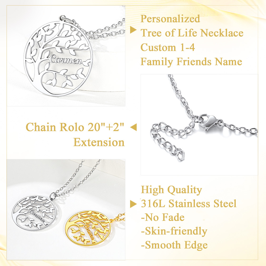 pendentif Famille Personnalisé Acier Inoxydable avec Prénoms 