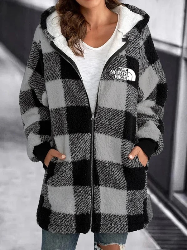 2025 THE NORttgTH FACE-Women Oversized Hoodie Plaid Loose Overcoat