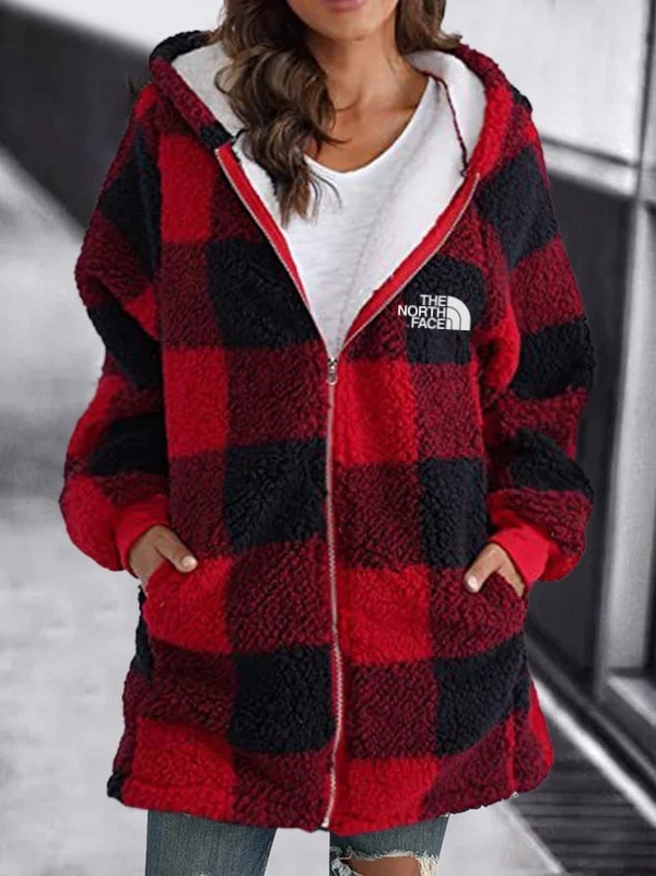 2025 THE NORttgTH FACE-Women Oversized Hoodie Plaid Loose Overcoat