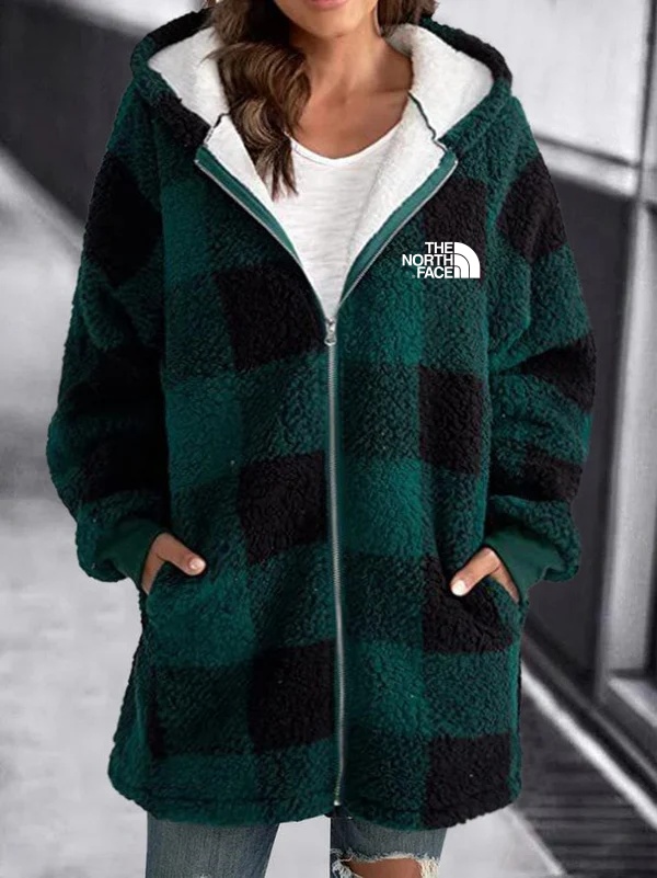 2025 THE NORttgTH FACE-Women Oversized Hoodie Plaid Loose Overcoat