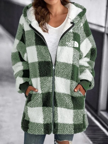 2025 THE NORttgTH FACE-Women Oversized Hoodie Plaid Loose Overcoat