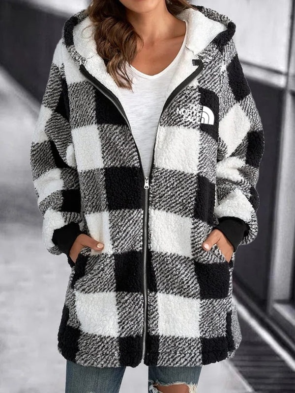 2025 THE NORttgTH FACE-Women Oversized Hoodie Plaid Loose Overcoat