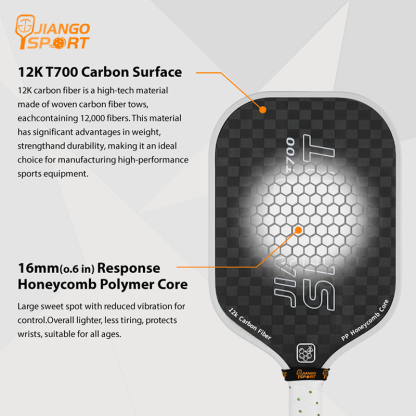 Pro T700 Series RAW 12K Carbon Fiber PickleBall Paddle