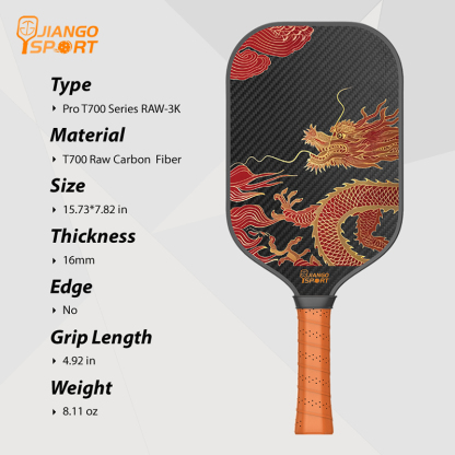 Thermoformed T700 RAW-3K Carbon Fiber Pro Series PickleBall Paddle