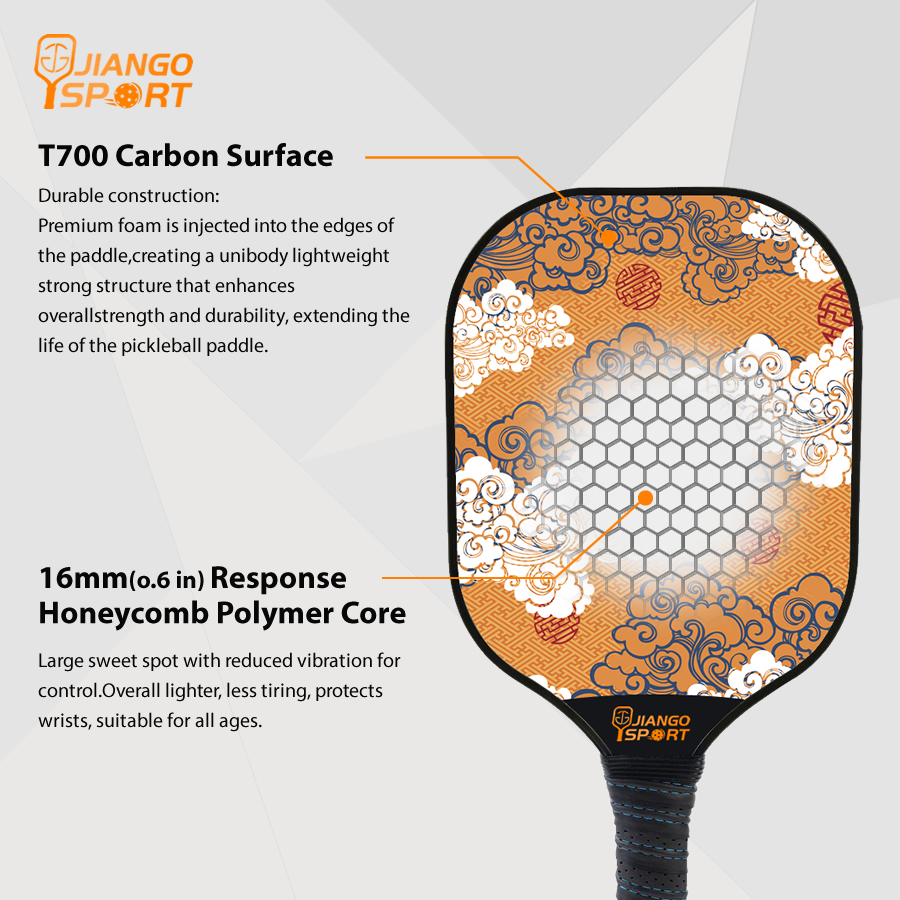 Carbon Pickleball Paddle Thermoformed One-piece T700 16MM  JiangoSport