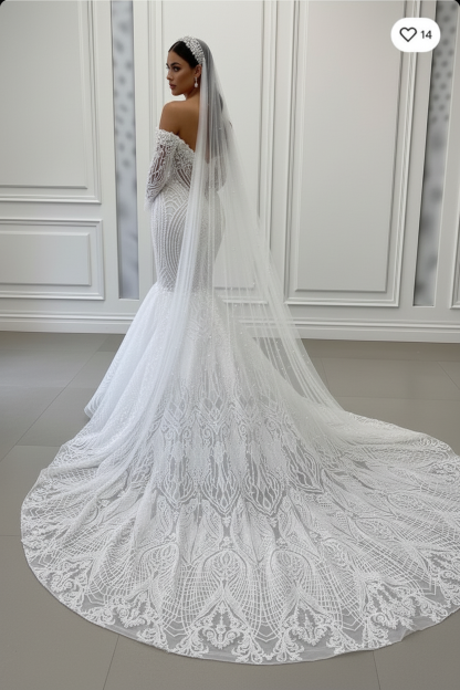 BMbridal Lace Edge Wedding Veil with Comb Tulle Bridal Veil