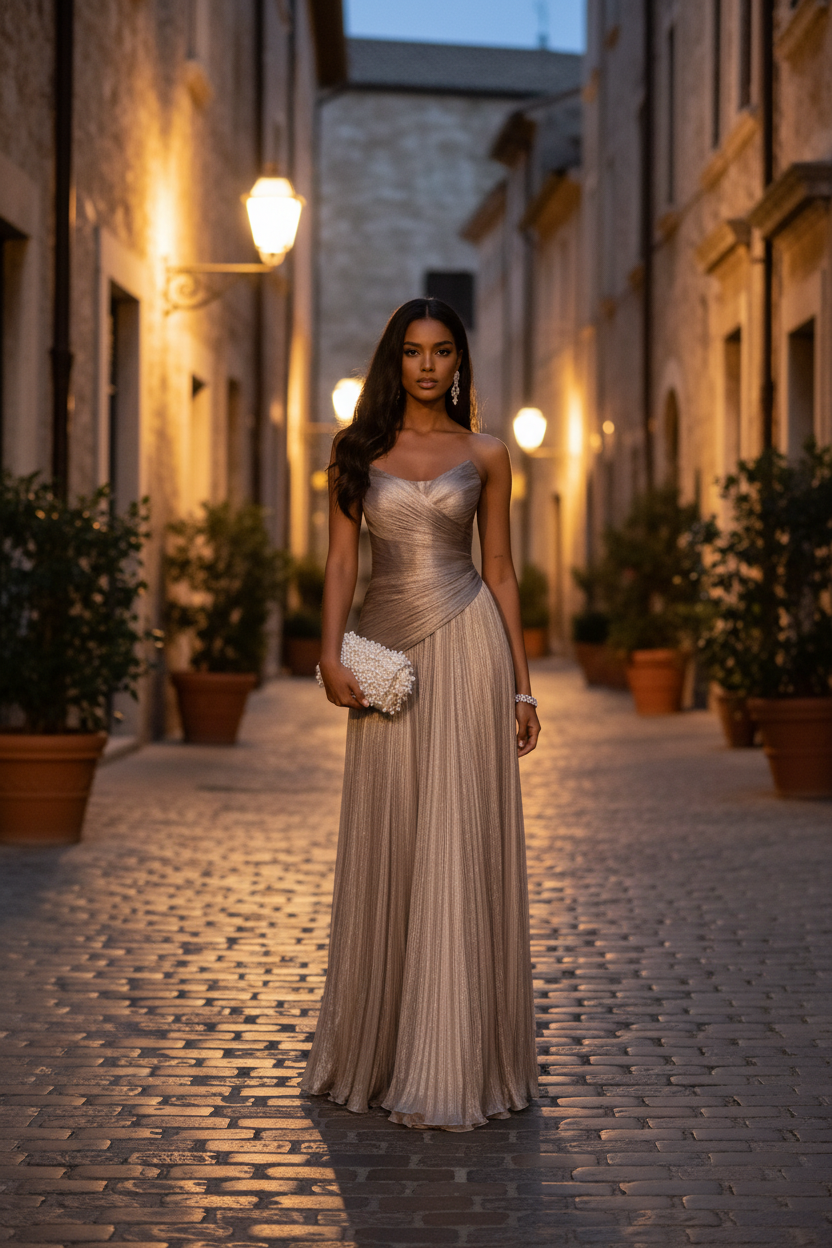 Chic Strapless Sleeveless Long Prom Dress With Ruffles Pleated