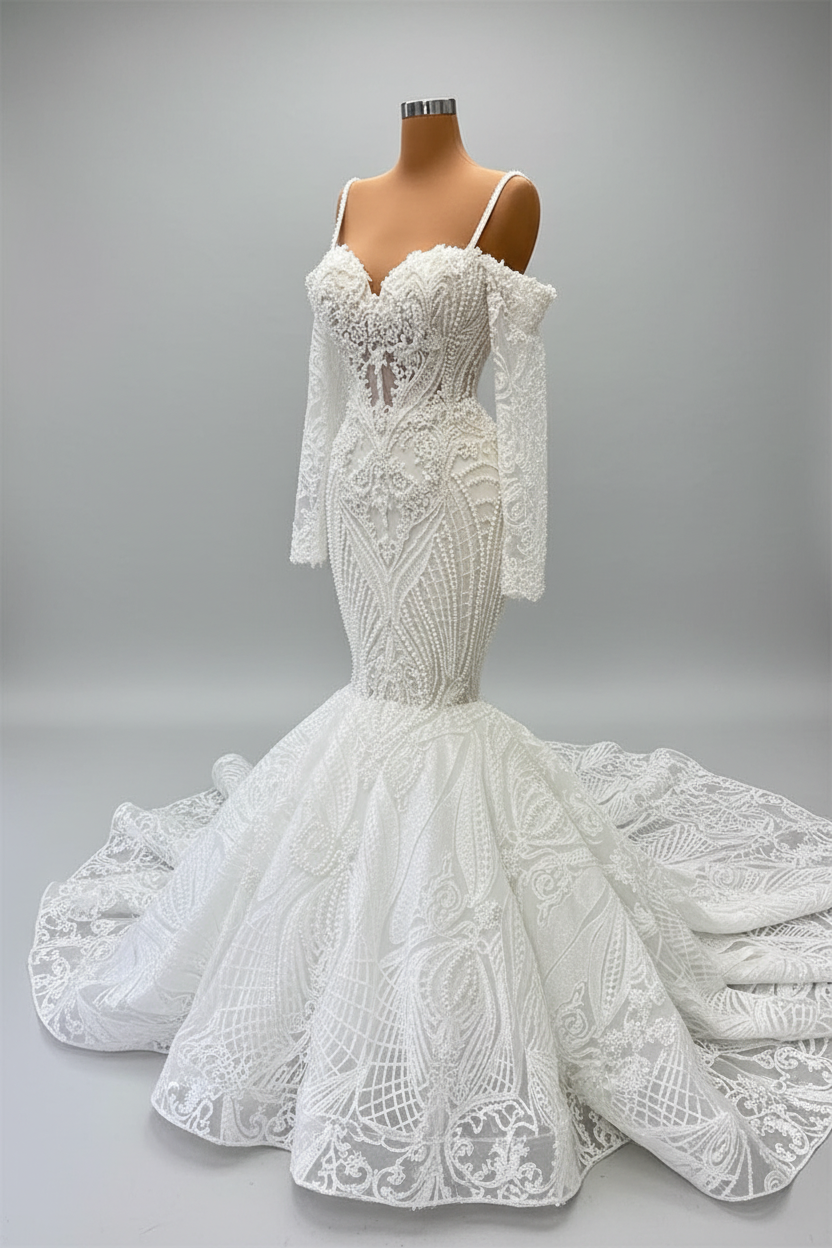 Charming Sleeveless Spaghetti Straps Mermaid Wedding Dress with Ruffles