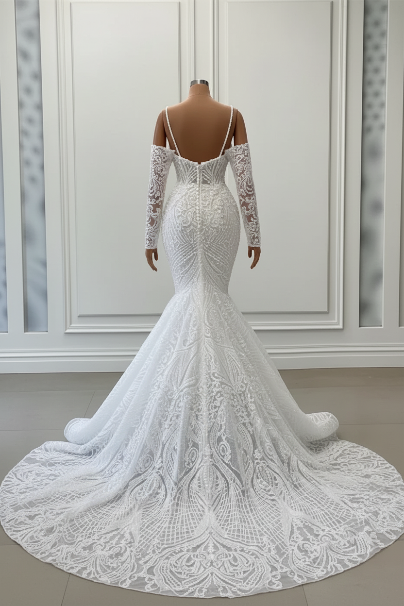 Charming Sleeveless Spaghetti Straps Mermaid Wedding Dress with Ruffles