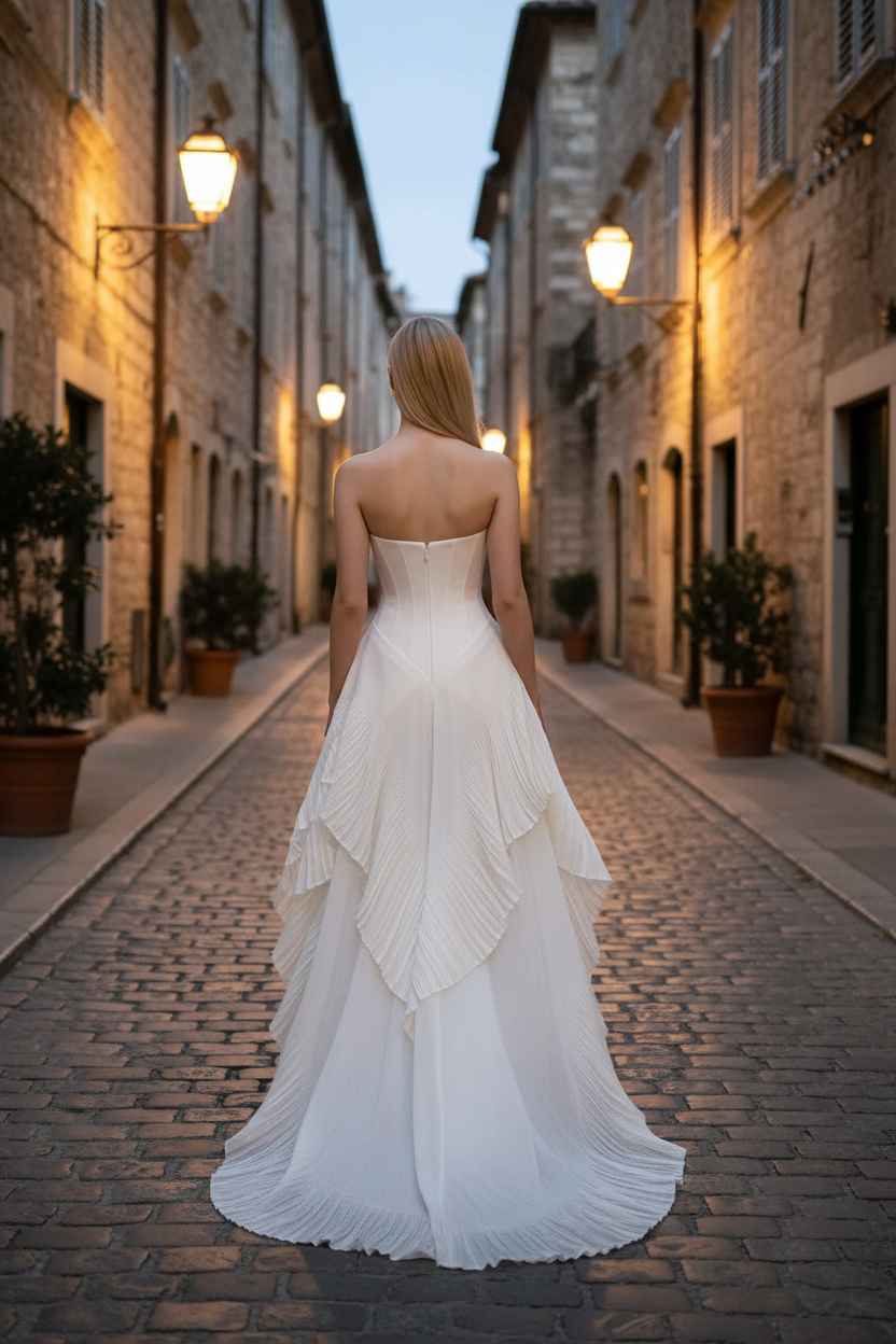 Chic Strapless Sleeveless Long Prom Dress With Ruffles Pleated