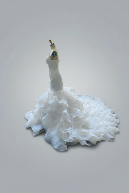 Stunning Strapless Organza Tiered Piping Mermaid Wedding Dress