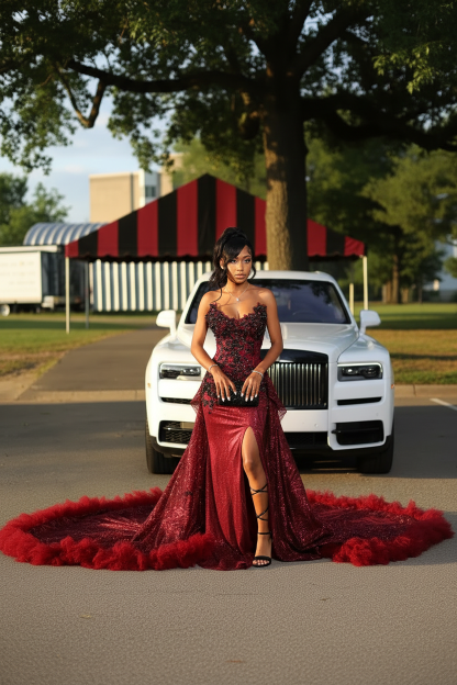 Gold Sweetheart Beaded Sparkles Court Train Flowers Prom Dresses